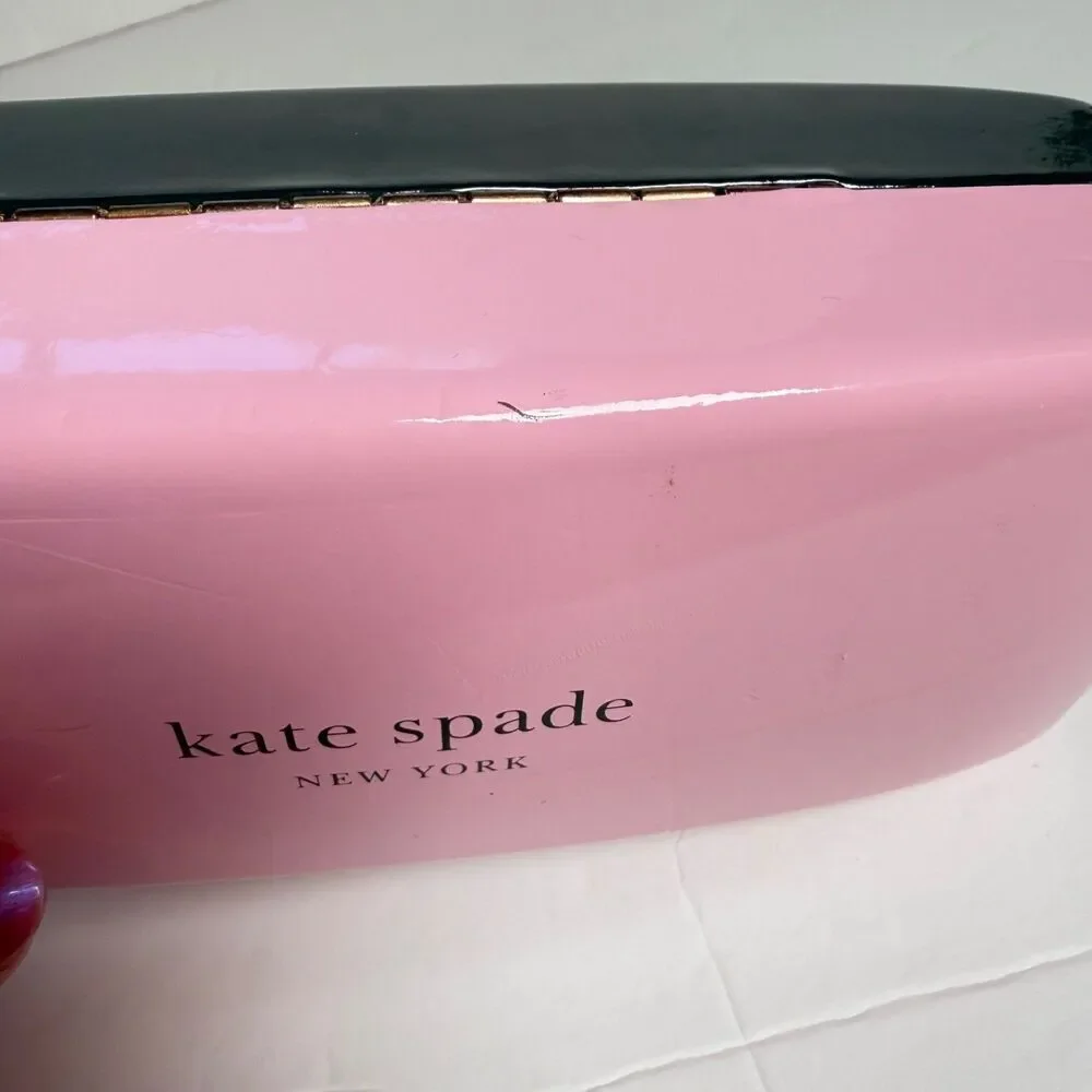 Kate Spade NY Pink Green Hard Eyeglass Case Sunglasses Holder Logo
